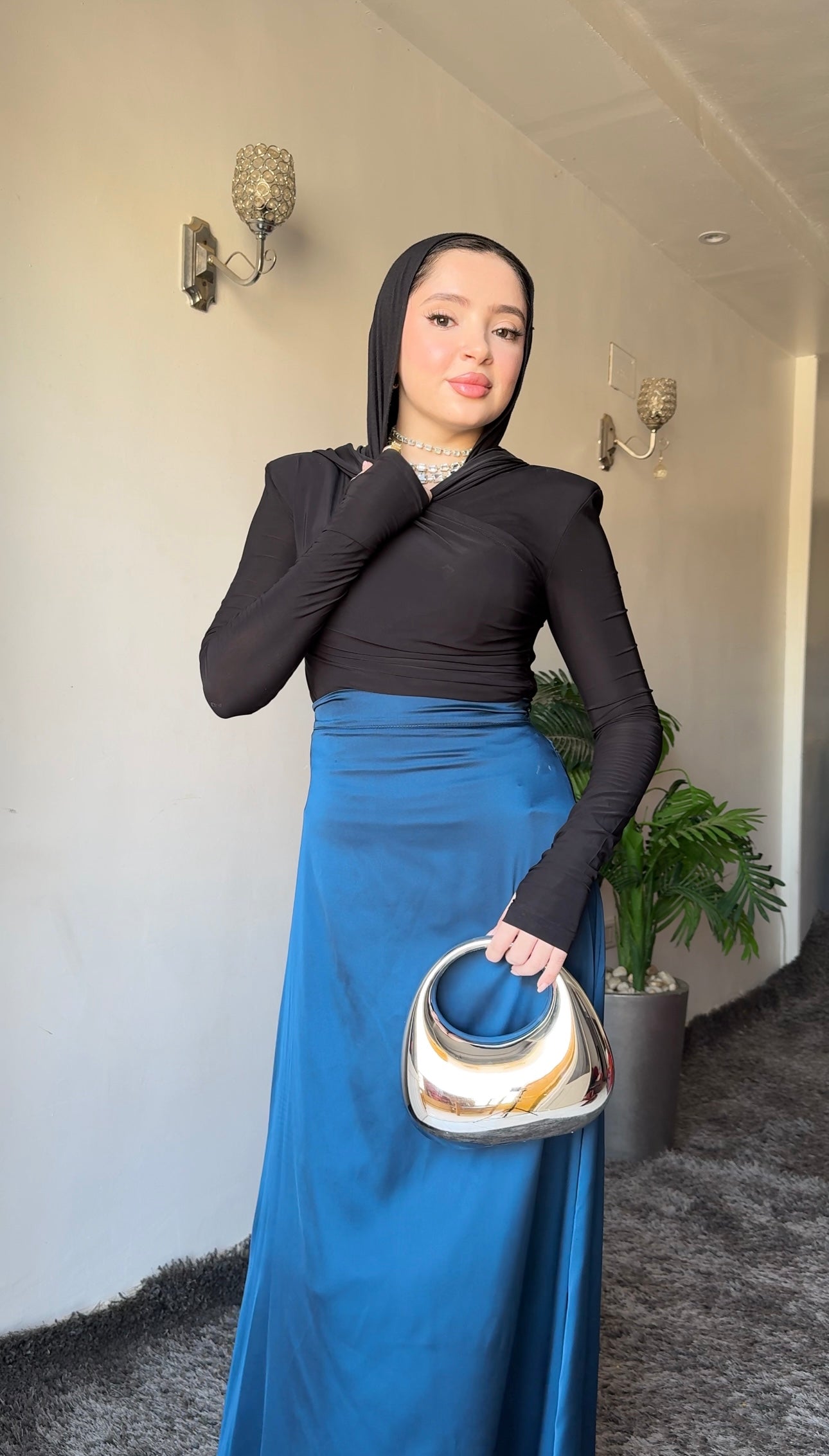 petroleum Satin Skirt