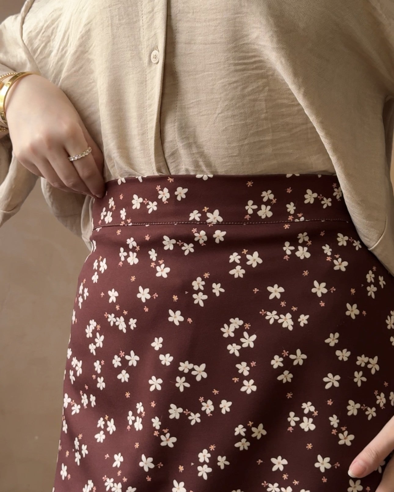 A line Brown Floral Skirt