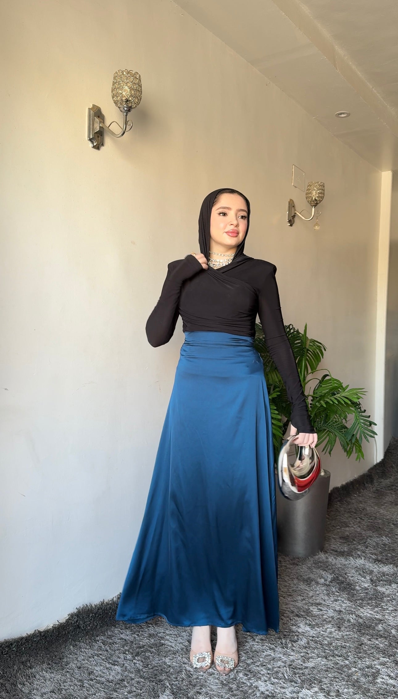 petroleum Satin Skirt