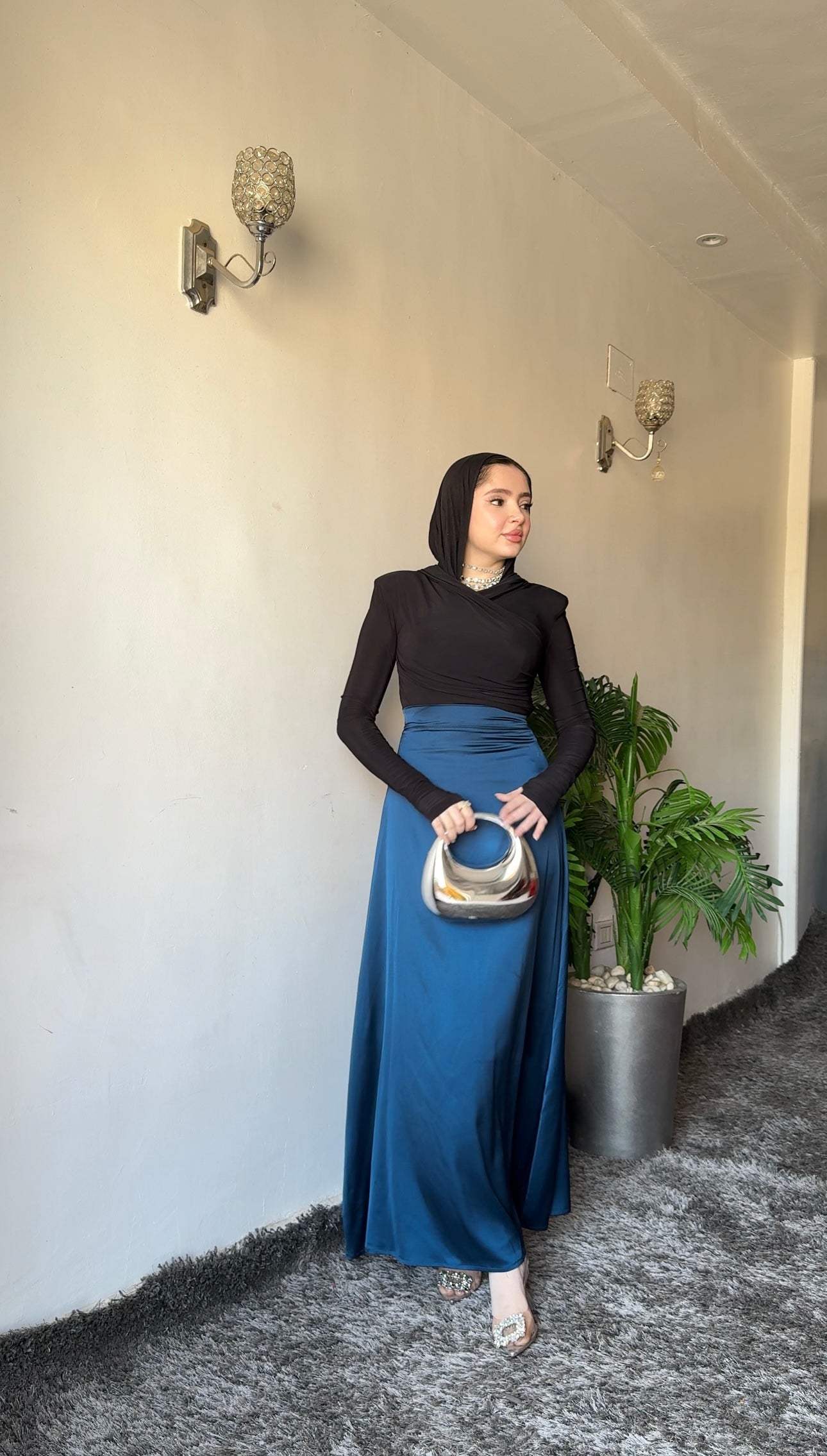 petroleum Satin Skirt