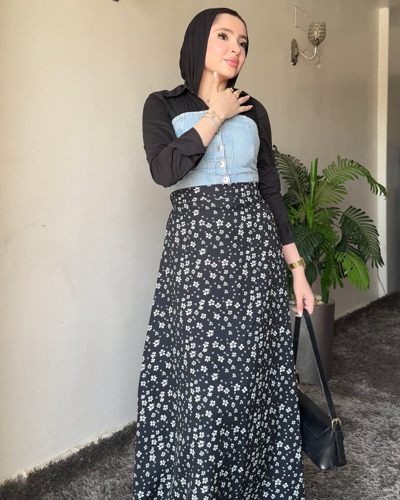 A line Black Floral Skirt